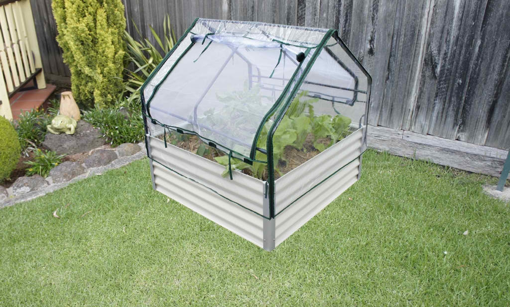 Raised Garden Bed With Netting And Greenhouse